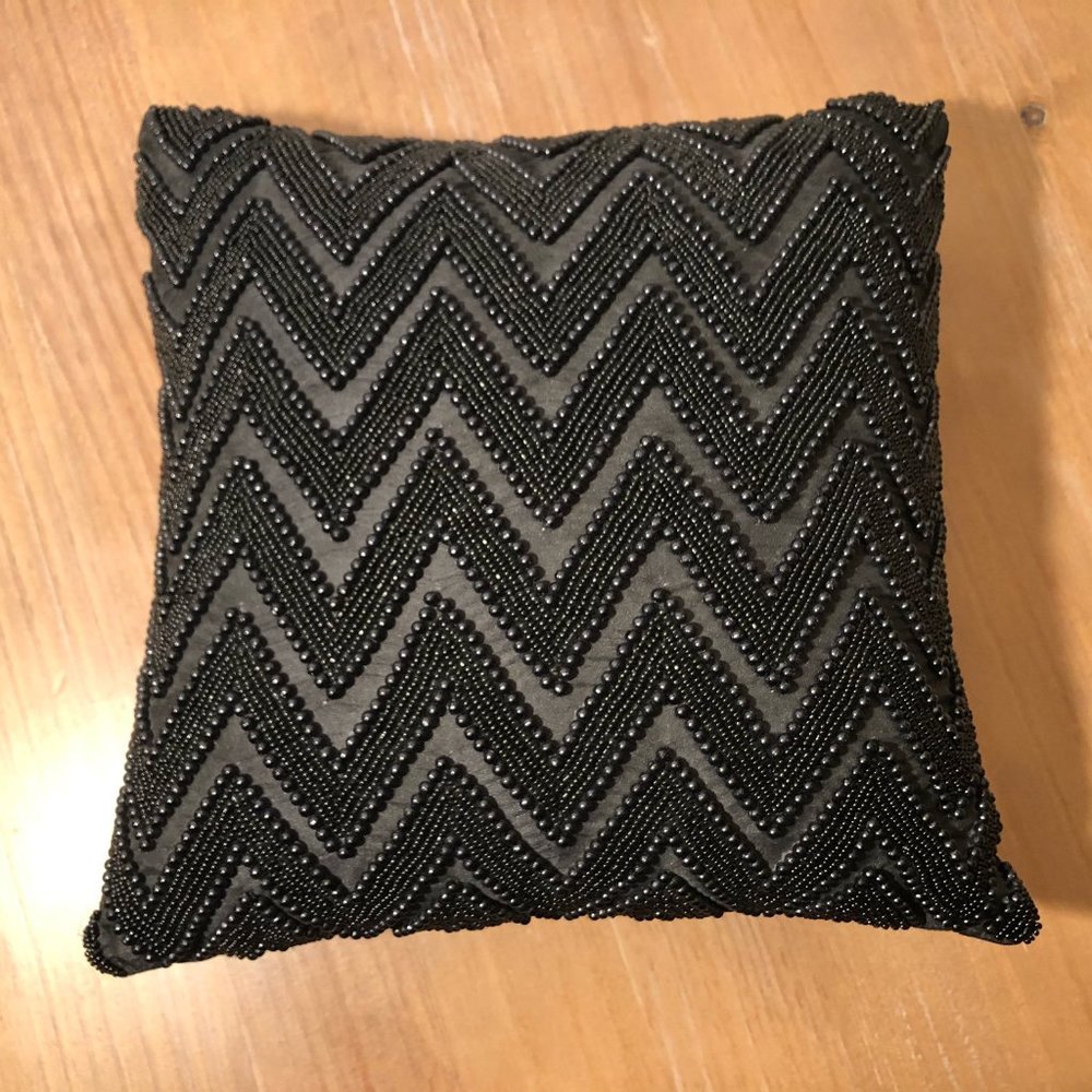 Indigo Home Imported Black Beaded Accent Pillow 11" x 11"